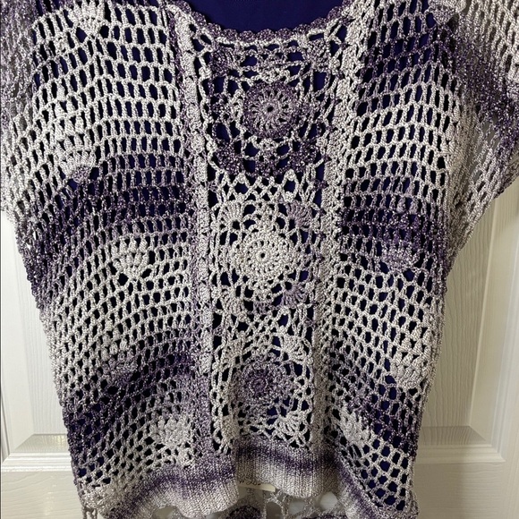 Fashque Purple and White Oversized Crochet TopTie Back Hi/Lo Front to Back XL - Picture 2 of 11
